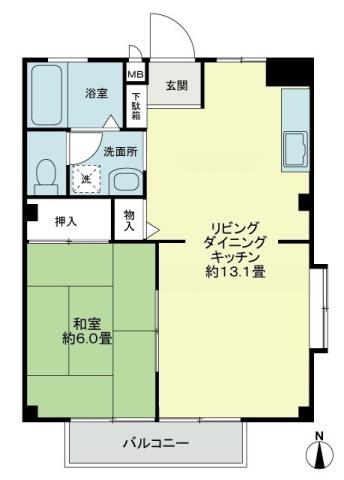 フォブール円座II(1LDK/2階)の間取り写真
