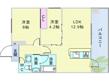 ZEN 豊中南(2LDK/4階)の間取り写真