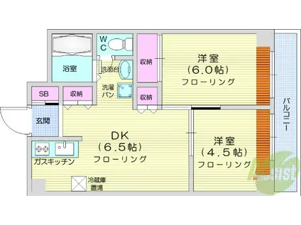 亀兵ビル(2DK/6階)の間取り写真