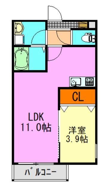 ジーメゾン千葉浜野プラージュ(1LDK/2階)の間取り写真