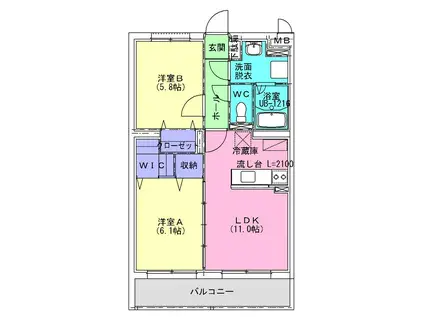 日吉台マンション(2LDK/1階)の間取り写真