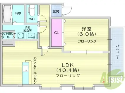 渡幸ベルメゾンDOG&CATⅡ(1LDK/1階)の間取り写真