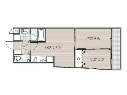 メルヴェーユ蘇我(2LDK/3階)の間取り写真
