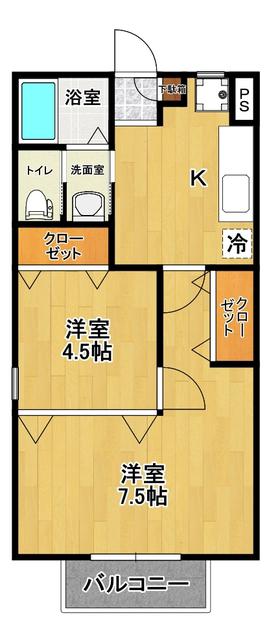 エスポワール石堂B棟(2K/2階)の間取り写真