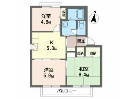 コンフォルタ藤沢町F(3K/2階)の間取り写真