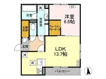 D-CRINUM 若葉町(1LDK/1階)の間取り写真