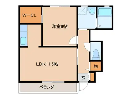 ウェアー法隆寺B棟(1LDK/1階)の間取り写真