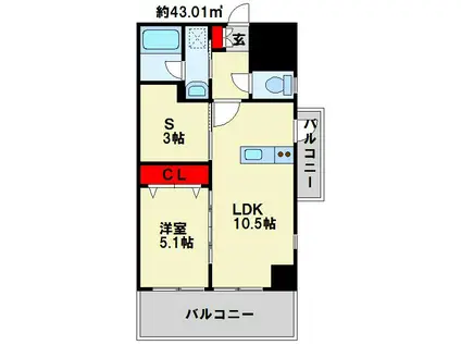 ザ・ヒルズ戸畑(1SLDK/4階)の間取り写真