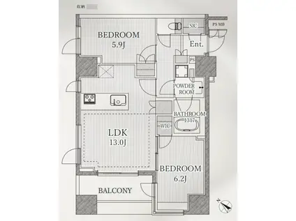 プレシス八丁堀リバーフロント(2LDK/3階)の間取り写真