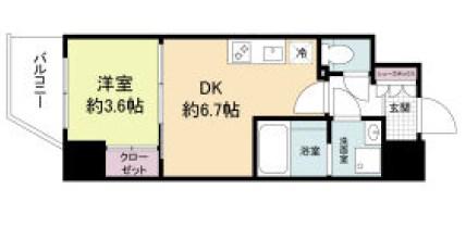 アプリーレ松屋町(1DK/14階)の間取り写真