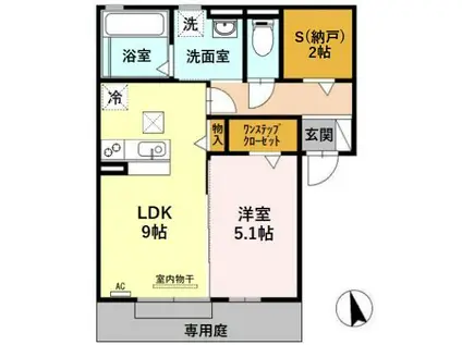 アッパルタメント ディ ソーレ(1SLDK/1階)の間取り写真