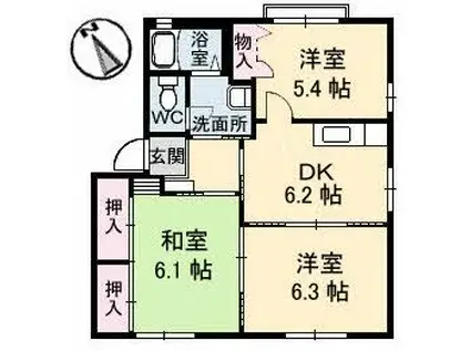 ディアス岡田A棟(3DK/1階)の間取り写真