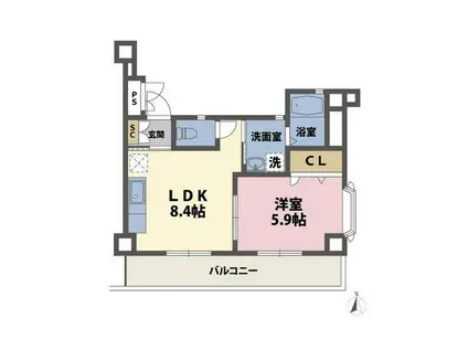 ハピネス本町(1LDK/2階)の間取り写真
