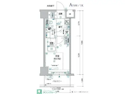 ヴァローレ松戸フィーロ(1K/9階)の間取り写真