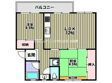 金剛第三224号棟(2LDK/1階)の間取り写真