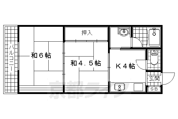ハイツ新開(2K/1階)の間取り写真