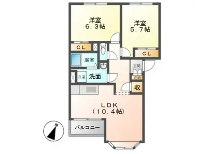 メイプルハウス(2LDK/2階)の間取り写真