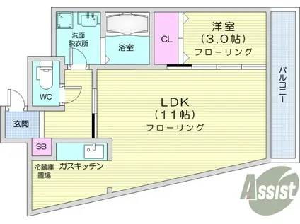 ポラリス北山(1LDK/5階)の間取り写真