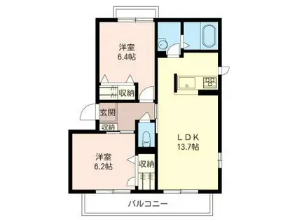 ヴィライーストA(2LDK/2階)の間取り写真