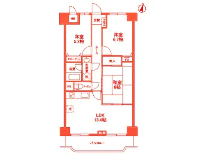 ラ・コスタ壱番館(3LDK/10階)の間取り写真