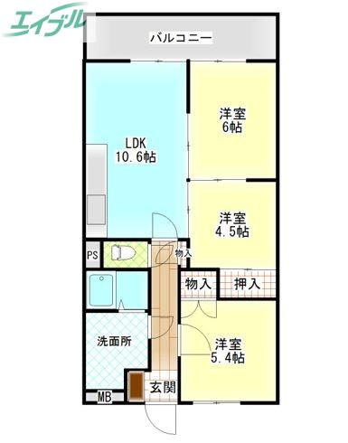 ネクスト倉田 西館(3LDK/4階)の間取り写真