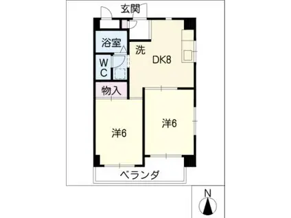 クィーンズタウン愛豊(2DK/4階)の間取り写真