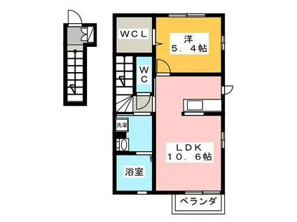メゾンリブエール(1LDK/2階)の間取り写真