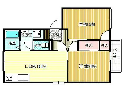ニューバリーハイツ(2DK/1階)の間取り写真