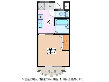 グローリーハイツ A(1K/2階)の間取り写真