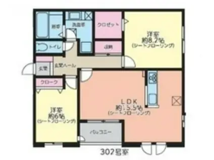 アリュール瑞穂(2LDK/3階)の間取り写真