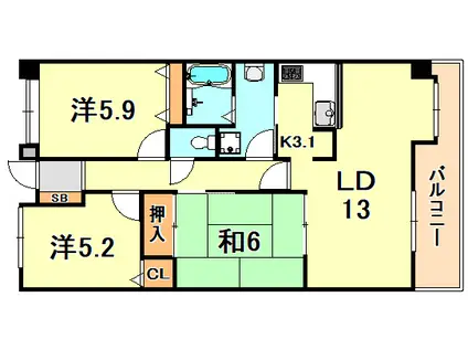ルナガーデン(3LDK/4階)の間取り写真