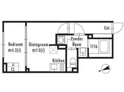 GRANPASEO市谷仲之町(1DK/4階)の間取り写真
