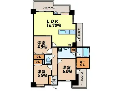 アクタス籠町グランミライ(3LDK/11階)の間取り写真