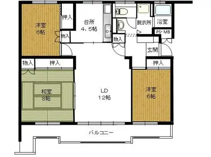 ジュネス米ケ袋(3LDK/3階)の間取り写真