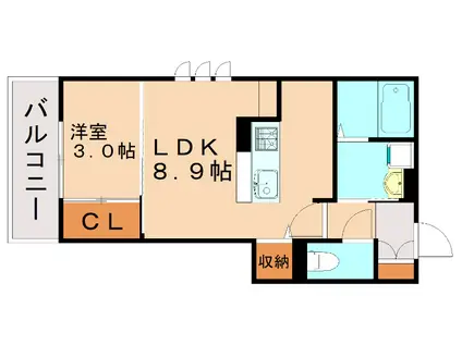 D-ROOM竹下 B棟(1LDK/3階)の間取り写真