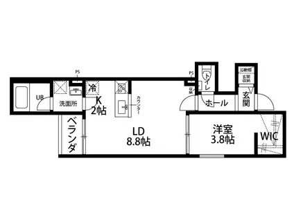 ラフィネ東大畑通(1LDK/1階)の間取り写真