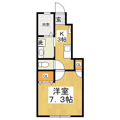 パシフィコ D棟(1K/1階)の間取り写真