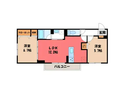 前橋市古市町PJ工事(2LDK/2階)の間取り写真