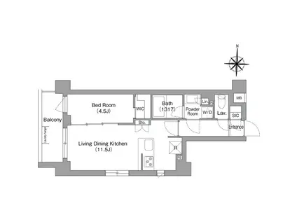 コンフォリア・リヴ永福町(1LDK/4階)の間取り写真