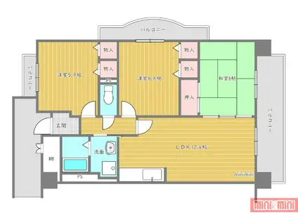 ベルデパルコ鶴見緑地(3LDK/2階)の間取り写真