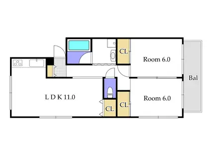 ジュネス西崎(2LDK/2階)の間取り写真