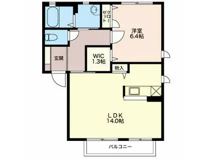 スカイハイツ大門 C棟(1LDK/1階)の間取り写真