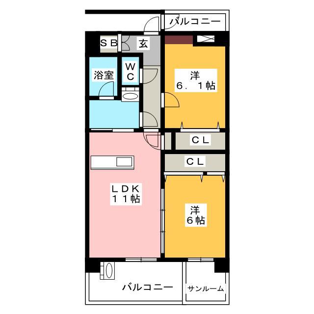 バルセロナ薬院(2LDK/3階)の間取り写真