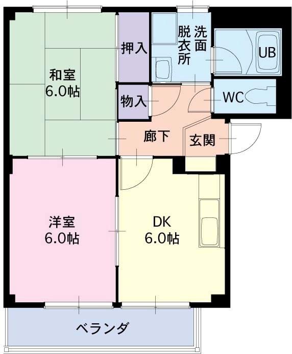 グリーンライフA棟(2DK/2階)の間取り写真