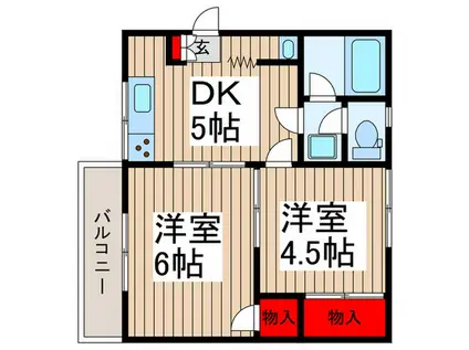 SUN ROSA 田中(2DK/1階)の間取り写真