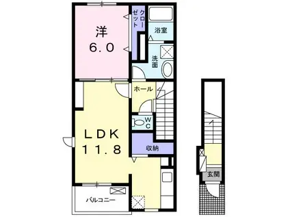 カーサ モデルノ(1LDK/2階)の間取り写真