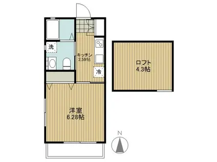 西武新宿線 西武柳沢駅 徒歩12分 2階建 築3年(1K/1階)の間取り写真