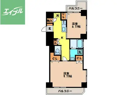 ウィング弐号舘(2K/11階)の間取り写真