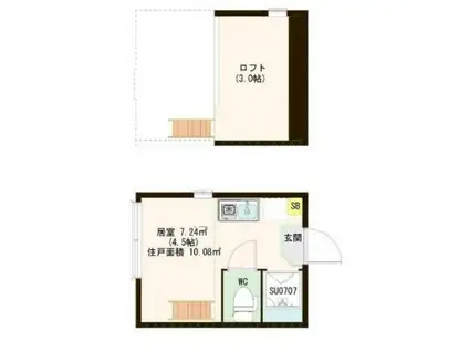 ハーモニーテラス東駒形II(ワンルーム/2階)の間取り写真