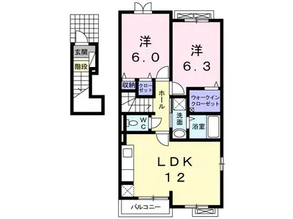 セレノB(2LDK/2階)の間取り写真